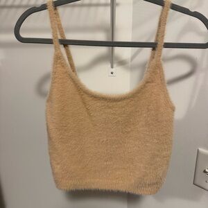 Kendall + Kylie Tan Fuzzy Tank Top